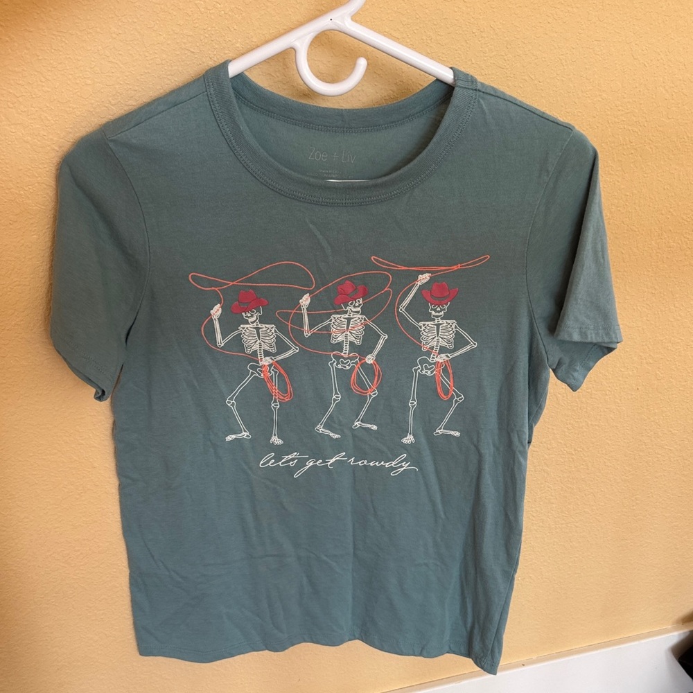 Graphic Tee with Skeleton Cowboys